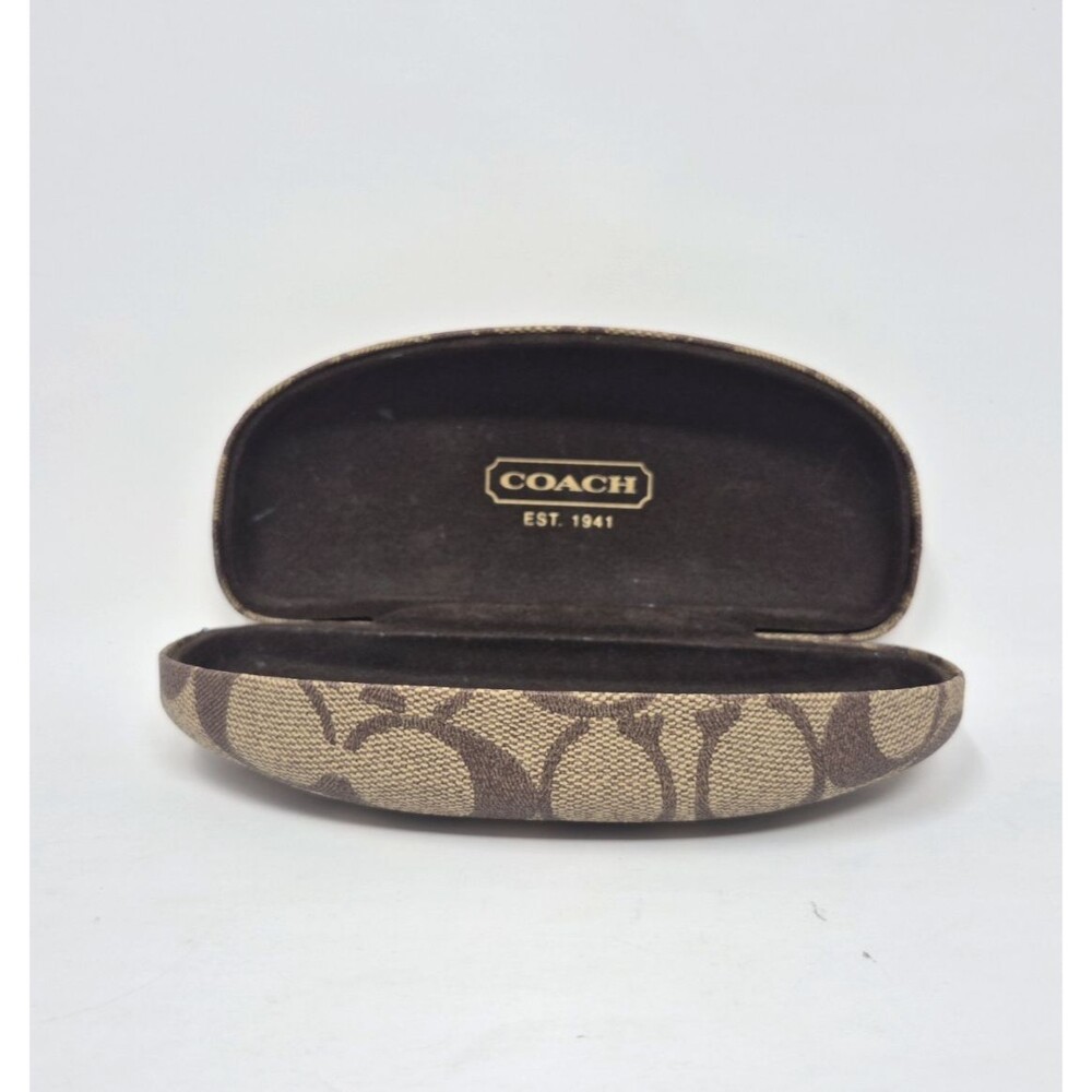 Coach Signature Monogram Hard Eyeglass Sunglasses Case Clam Shell Brown